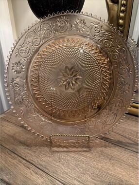 Tiara Sandwich Pink Peach 12" Glass Platter/Charger Vintage
